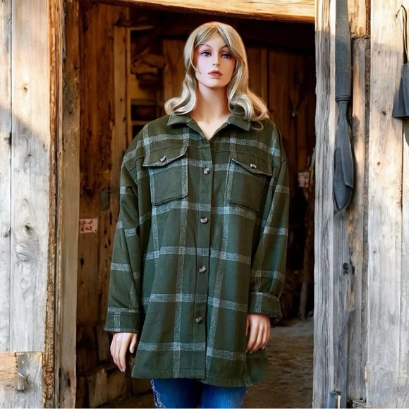 Sonoma Jackets & Blazers - Sonoma Heavyweight Brushed Flannel Shacket Olive Green Plaid Size 2XL women’s
